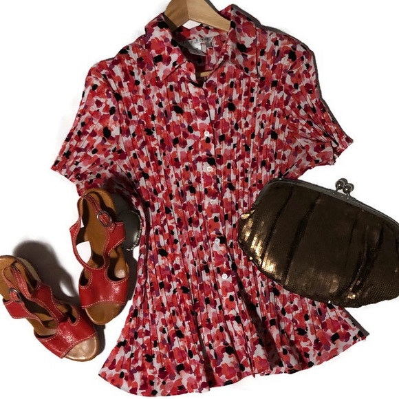 Fred David Tops - Fred David Vintage Stretch Floral Pleated Blouse